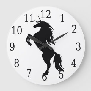 Redondo Grande Reloj de Silueta de Unicornio Negro