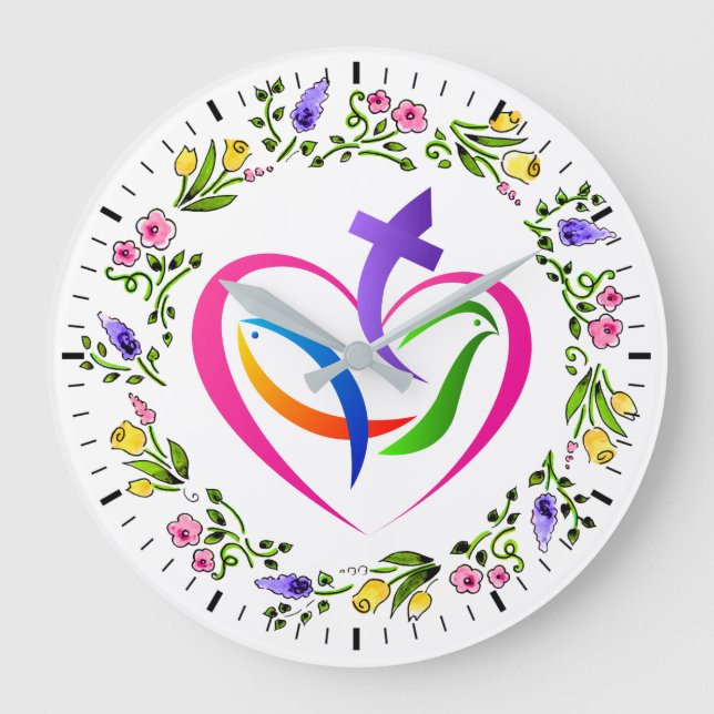 Redondo Grande Reloj de símbolos cristianos (Anverso)