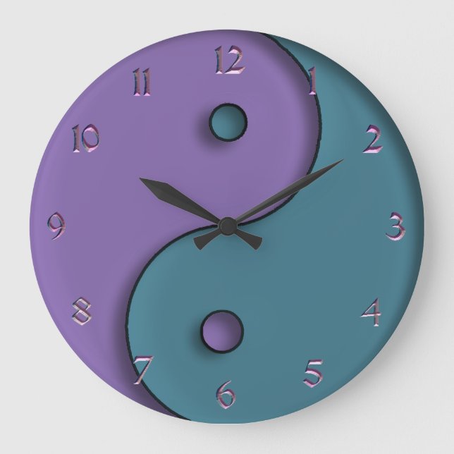 Redondo Grande Reloj de símbolos Yin-Yang de acero azul y lavanda (Anverso)