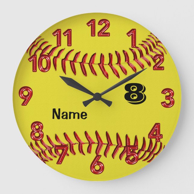 Redondo Grande Reloj de Softball personalizado con NÚMERO y NOMBR (Anverso)