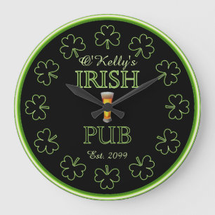 Redondo Grande Reloj de taberna del pub bar Shamrock irlandés