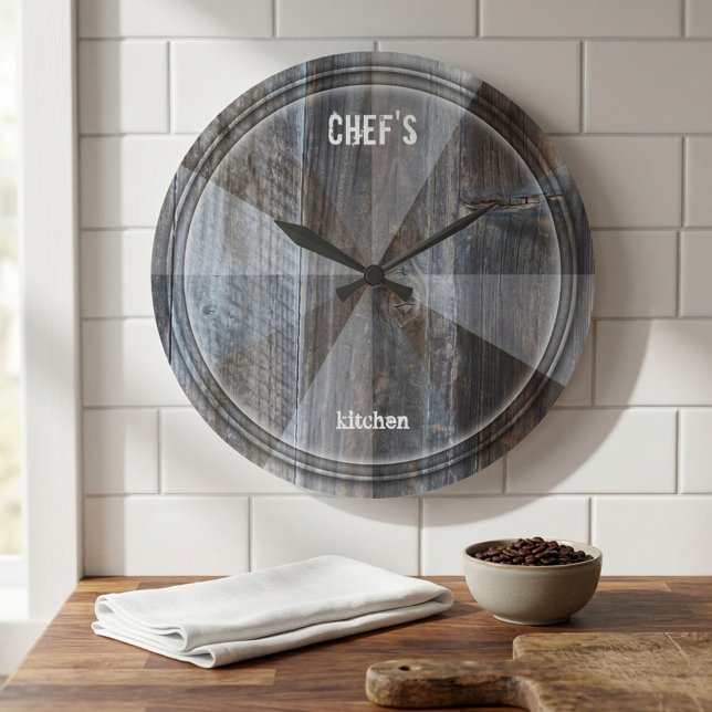 Redondo Grande Reloj de tabla de cortar madera industrial para ch (Professional rustic wall clock featuring an industrial geometric design resembling a cutting board)