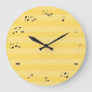 Redondo Grande Reloj de tiempo de la nota de la música - amarill