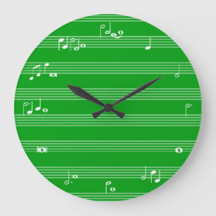 Redondo Grande Reloj de tiempo de la notación de música - verde