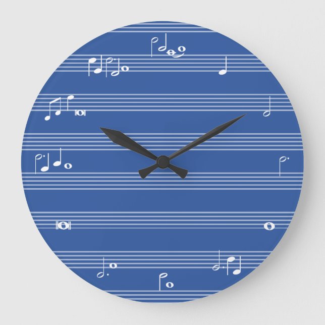 Redondo Grande Reloj de tiempo de notas de música - Azul y blanco (Anverso)