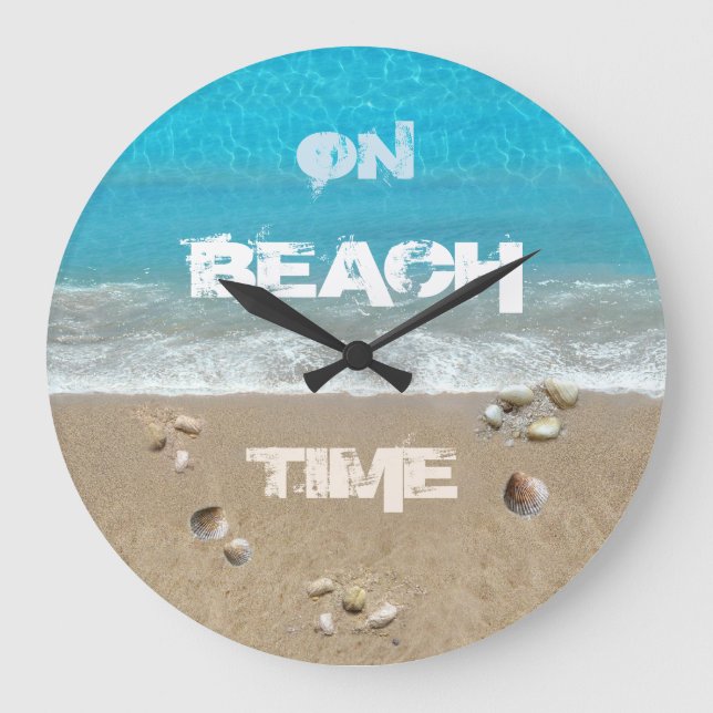 Redondo Grande Reloj de tiempo de playa (personalizable) (Anverso)