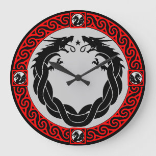 Redondo Grande Reloj de tiempo del dragón de fuego medieval