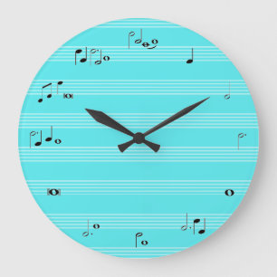 Redondo Grande Reloj de tiempo del músico - azul claro