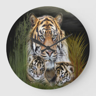 Redondo Grande Reloj de tigres y cubos