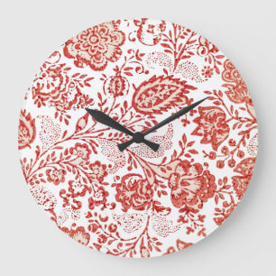Redondo Grande Reloj de toile rojo de decoración rural francesa