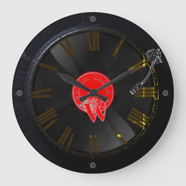 Redondo Grande Reloj de tornamesa retro Vinyl Vibes (Anverso)