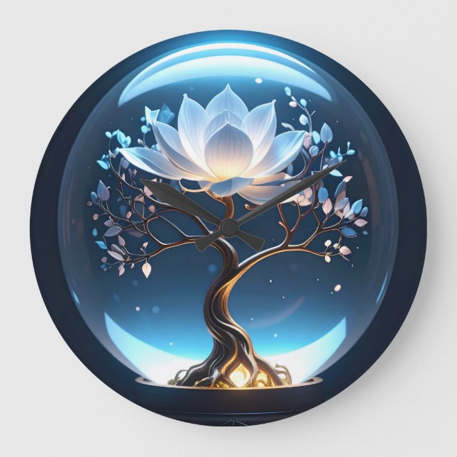 Redondo Grande Reloj de tranquilidad de Lotus Globe brillante (Anverso)