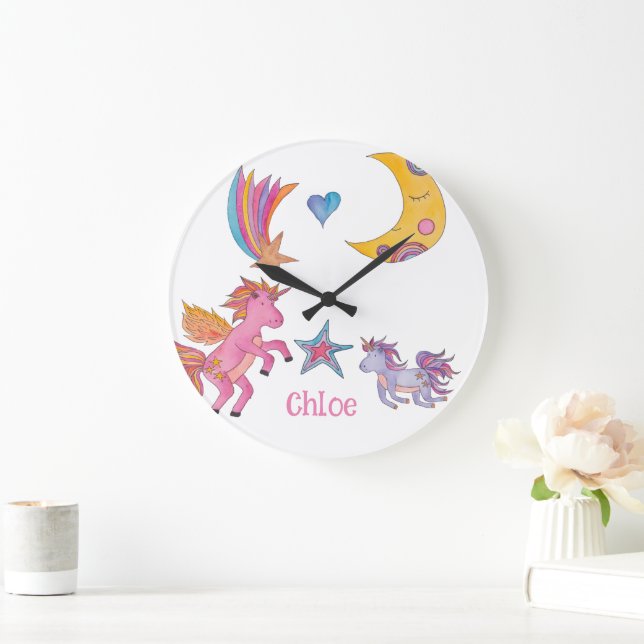 Redondo Grande Reloj de Unicornio para Niñas Decoración (Hogar)