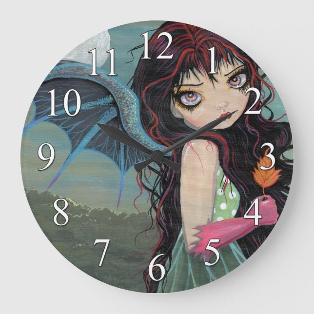 Redondo Grande Reloj de vampiro gótico hada de una hoja de otoño (Anverso)