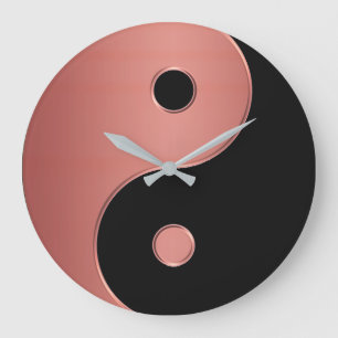 Redondo Grande Reloj de Yin Yang en cobre o arcilla y negro