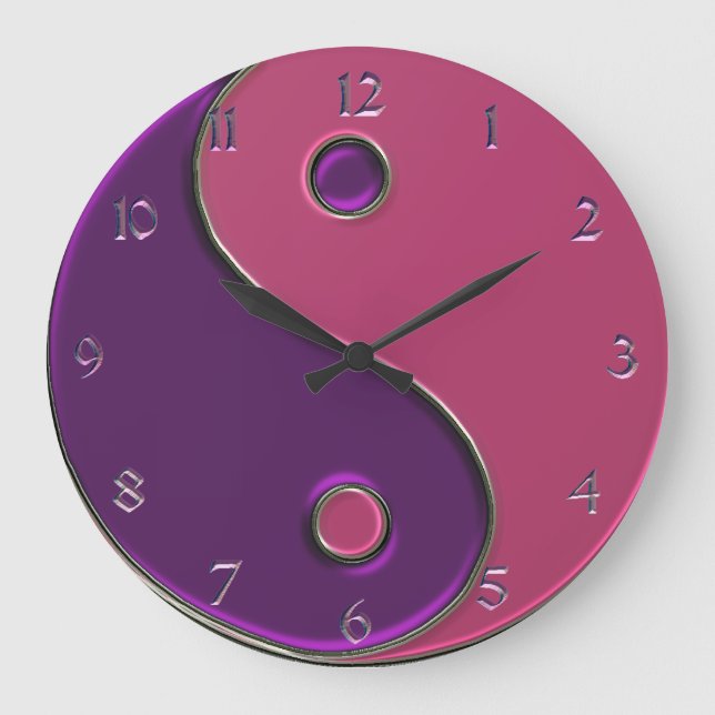 Redondo Grande Reloj de Yin Yang en púrpura y rosa (Anverso)
