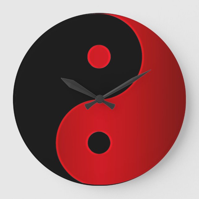 Redondo Grande Reloj de Yin Yang en rojo y negro (Anverso)