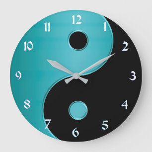 Redondo Grande Reloj de Yin Yang en turquesa y negro