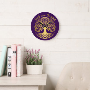 Redondo Grande Reloj del Árbol de la Vida de Oro
