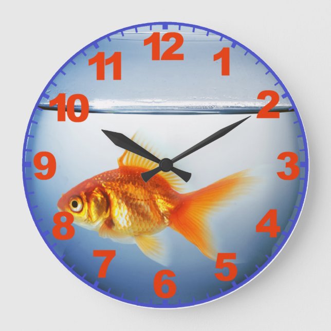Redondo Grande Reloj del bol de peces con números (Anverso)