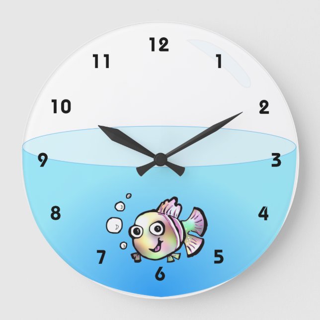 Redondo Grande Reloj del bol de pescado personalizado con números (Anverso)