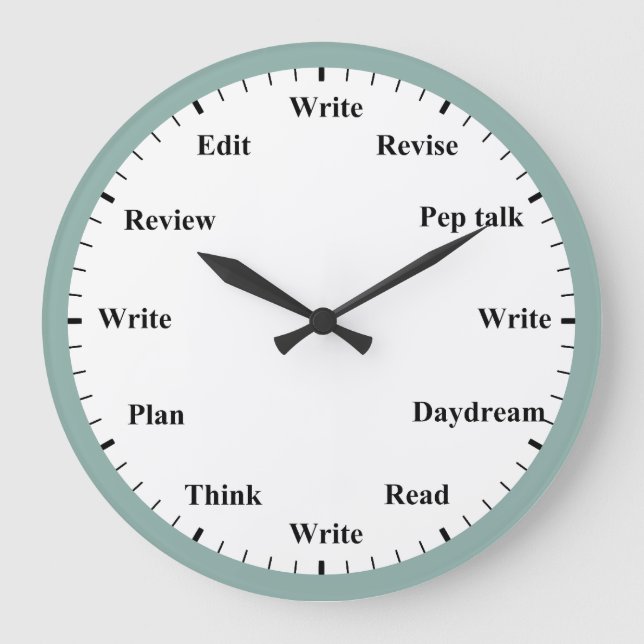 Redondo Grande Reloj del Escritor - Trabajo de Escritura Diversió (Anverso)