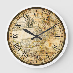 Redondo Grande Reloj del mapa de Viejo Mundo