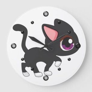 Redondo Grande Reloj del muro de Kawaii Kitty