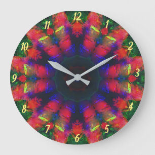 Redondo Grande Reloj del muro del Boho del retro psicodélico colo