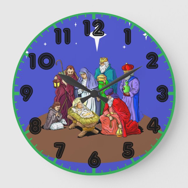 Redondo Grande Reloj del navidad de la natividad con números (Anverso)