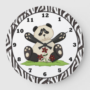 Redondo Grande Reloj del oso de panda del dibujo animado