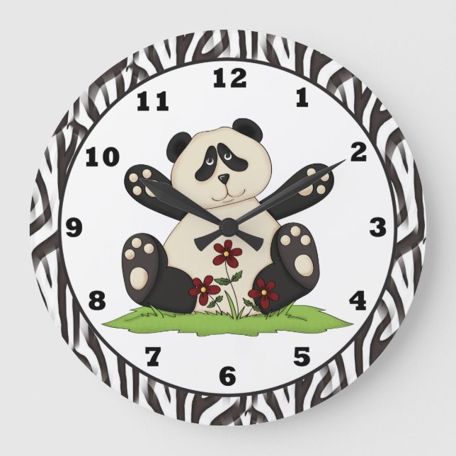 Redondo Grande Reloj del oso de panda del dibujo animado (Anverso)