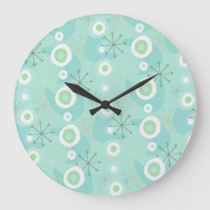 Redondo Grande Reloj del patrón de edad atómica retro azul-verde