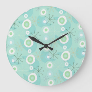 Redondo Grande Reloj del patrón de edad atómica retro azul-verde