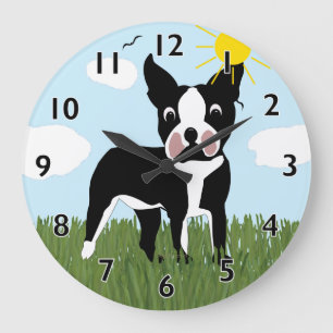 Redondo Grande Reloj del personalizado Boston Terrier