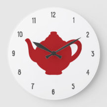Reloj del té, tetera roja moderna