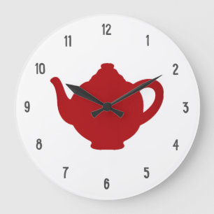 Redondo Grande Reloj del té, tetera roja moderna
