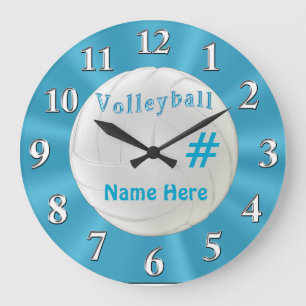 Redondo Grande Reloj del VOLEIBOL de la turquesa con NOMBRE y
