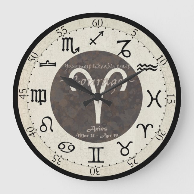 Redondo Grande Reloj del zodiaco - aries (Anverso)