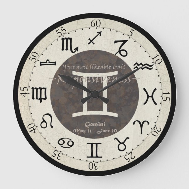 Redondo Grande Reloj del zodiaco - géminis (Anverso)