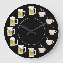 Redondo Grande Reloj divertido de cerveza y café 