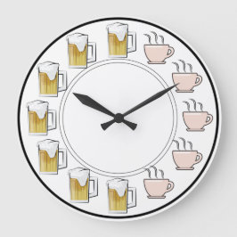 Redondo Grande Reloj divertido de cerveza y café 
