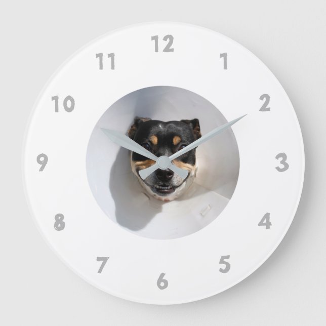 Redondo Grande Reloj divertido para perros sonrientes (Anverso)