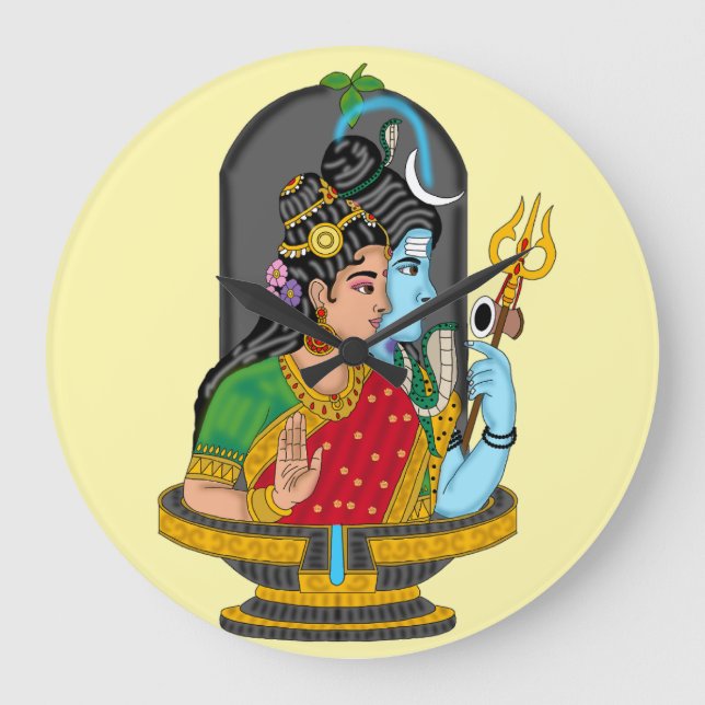 Redondo Grande Reloj Divino Shiva Parvati (Anverso)