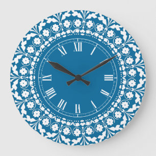 Redondo Grande Reloj elegante azul y blanco de la cocina