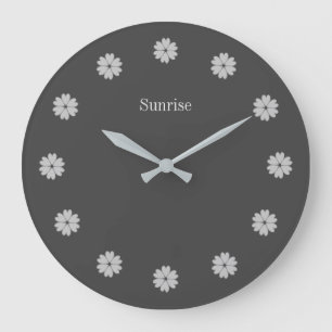 Redondo Grande Reloj elegante de flores grises plateadas