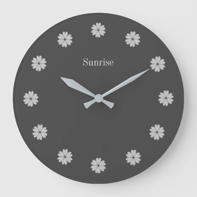 Redondo Grande Reloj elegante de flores grises plateadas (Anverso)