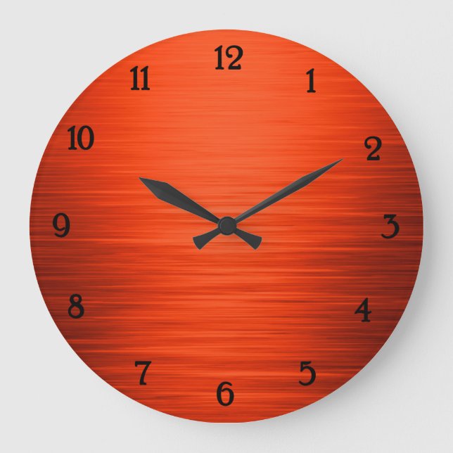 Redondo Grande Reloj elegante de pared brillante naranja con somb (Anverso)