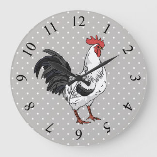 Redondo Grande Reloj elegante de pared de gallo blanco