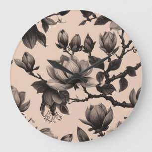 Redondo Grande Reloj elegante del patrón de magnolia de época